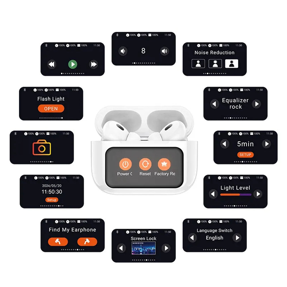Écouteurs intra-auriculaires stéréo Bluetooth TWS True Wireless avec réduction du bruit et écran HD Écouteurs intra-auriculaires stéréo Bluetooth TWS True Wireless avec réduction du bruit et écran HD